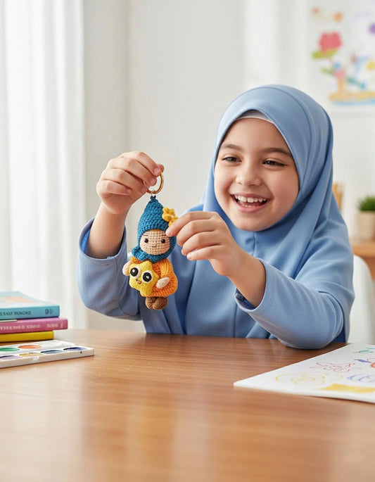 Handmade Muslim Crochet Doll Keychain for Kids